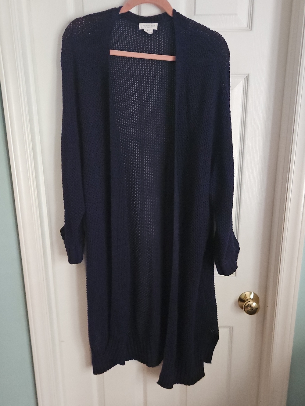 Long Open-Front Navy Knit Cardigan for Women 3x Chicsoul.com